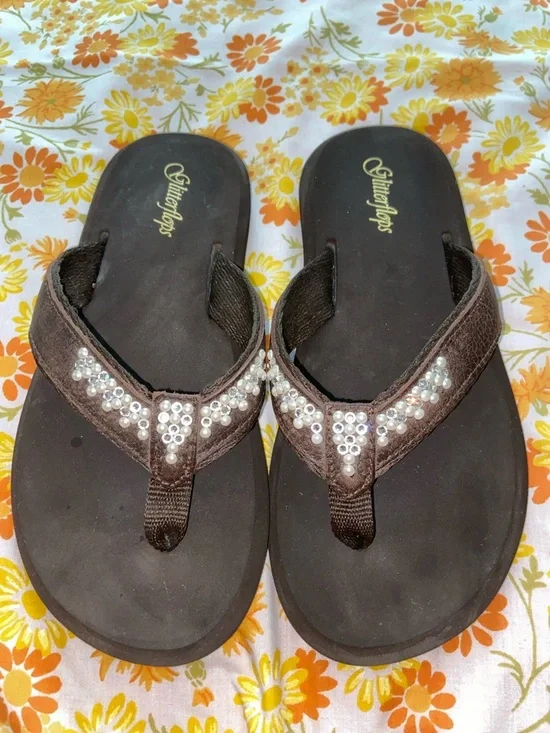 2GIRLY FLIP FLOPS Anna & Ava Pearlescent + Brown Glitterflops Pearl - Picture 2 of 8